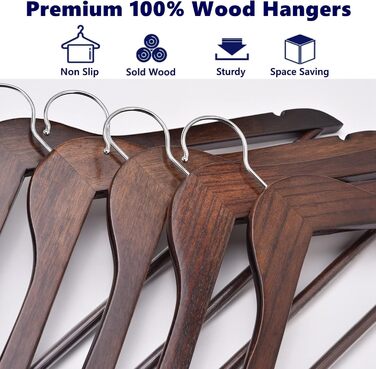 Amber Home 20-Piece 17.5-inch Retro Wooden Clothes Hangers with Bar and Notch, Antique Brown Hanger for T-Shirt, Shirt, Suit, Coat, Dress, Wedding, Camisole