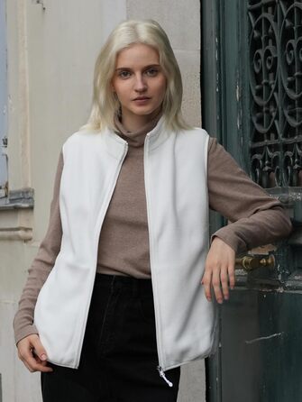 Жіноча флісова жилетка Fuinloth, легка, без рукавів, зі стійким коміром та кишенями на блискавці, армійного кольору (3XL, слонова кістка)