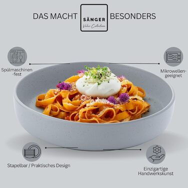 Набір посуду SÄNGER Steingut 12 предметів: тарілки для 4 осіб (4 великі, 4 десертні, 4 глибокі), кольоровий, стійкий до подряпин, VALUE COLLECTION (Leeds Sterling, 6 салатників)