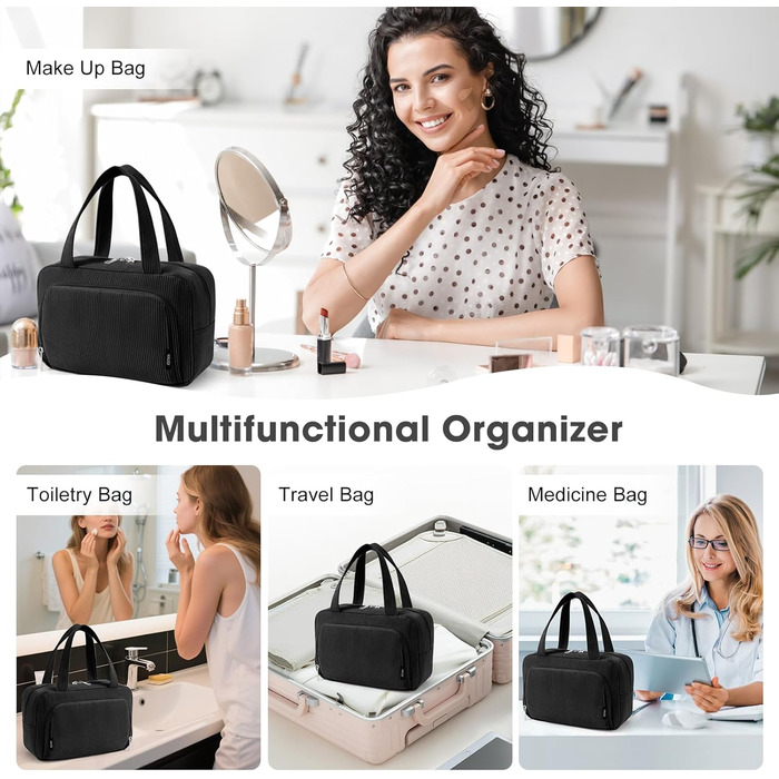 Косметичка для жінок Kalidi з багатьма відділеннями та відділенням для пензликів - велика органайзер для макіяжу та косметики, валіза, чорно-зелений колір