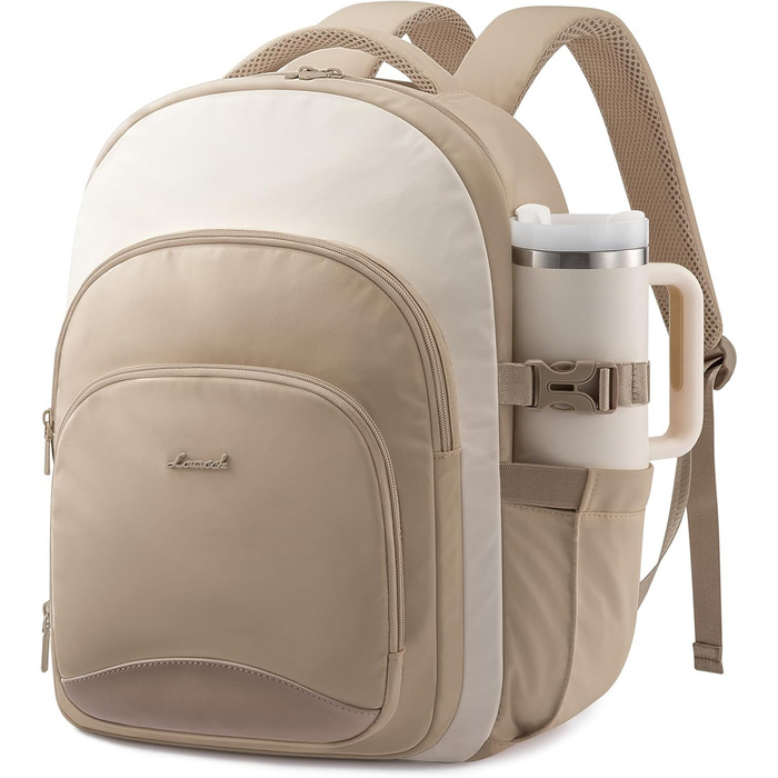 LOVEVOOK Рюкзак для жінок, 15.6 дюймів, водонепроникний, для школи/університету, елегантний, для роботи/подорожей, Khaki-beige