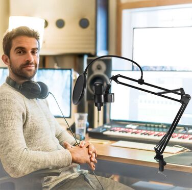 Тримач для мікрофона на подовжувачі, регульований кріплення для Blue Yeti, Yeti Nano, Elgato Wave, HyperX QuadCast, Fifine AM8 та інших мікрофонів, з різьбою 3/8' - 5/8' 1/4', поп-фільтр, кріплення для мікрофона