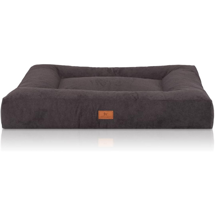 Ортопедичне собаче ліжко Knuffelwuff Sofia з м'якого велюру 120x100 см - знімний, пральний чохол - для великих, середніх та маленьких собак (Чорний, L 80 x B 60 x H 17 см)