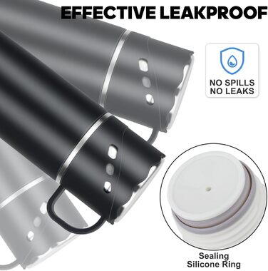 Термос із нержавіючої сталі 550 мл - термос-термокружка з чашкою та ручкою, вакуумний термос 12 годин гарячий / 12 годин холодний, нековзний термос для кави в дорогу для спорту, роботи, школи, автомобіля (Чорний)