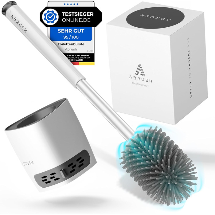 Щітка для унітазу Abrush з м'яким силіконовим наконечником, без свердління, з кріпленням на стіну, білий/сірий колір