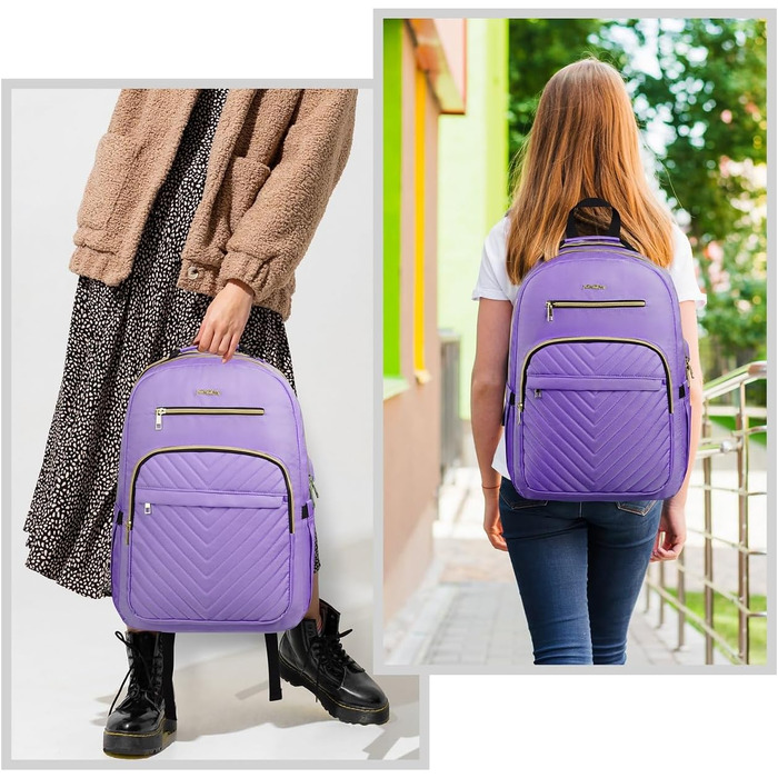 Жіночий рюкзак YAMTION: для школи, роботи, університету. USB-порт, відділення для ноутбука 15.6 дюймів, світло-зелений/світло-фіолетовий