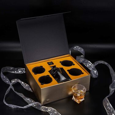 KANARS Whisky Decanter and Glasses Set, 800 ml Lead-Free Crystal Whiskey Decanter with 4x 300 ml Glasses, 5-Piece, Gift Box