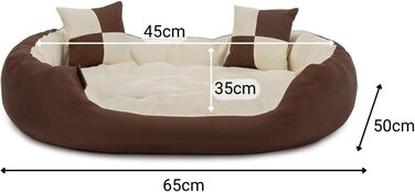 Кіжувалля для собак Lionto 4-в-1 з двостороннім подушкою з міцного оксфорду, 65x50 см, для котів та собак усіх розмірів, з глибоким входом, включає декоративну подушку, водовідштовхувальне, коричнево-бежеве