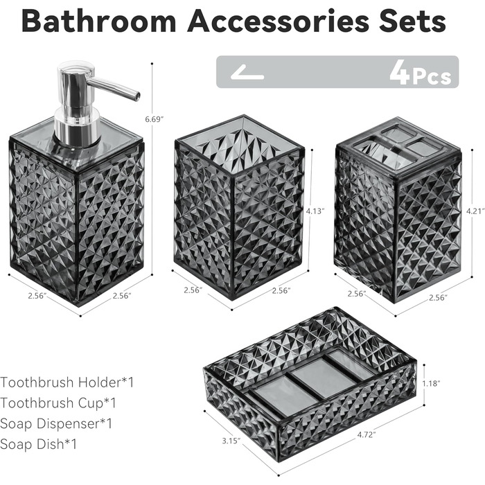 Набір аксесуарів для ванної кімнати сірого кольору (4 шт.)