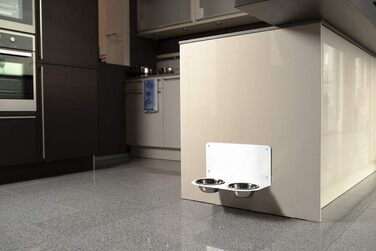 Настінна годівниця для собак Schmeck.bar: стабільна, з мисками, для маленьких та середніх собак (600x228x306 мм, 2 миски, білий матовий)