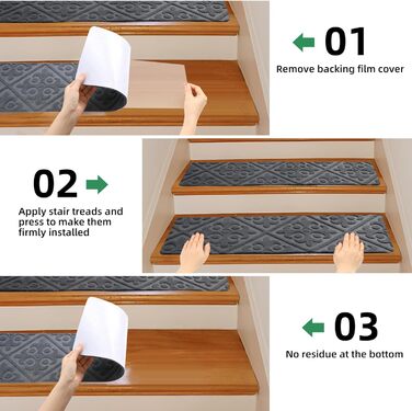 Килимки на сходи YISUN 15 шт., антиковзні, самоклеючі, прямокутні 20x65 см (сірі). Для дітей, літніх людей та собак. Для внутрішнього та зовнішнього використання.
