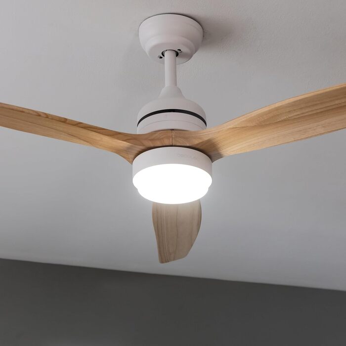 Стельовий вентилятор Cecotec EnergySilence Aero 5275 DarkWood з LED підсвіткою та пультом, 52 дюйми, DC мотор, режим зима/літо, регульована висота, 40W