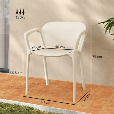 Outsunny Set of 4 Weather-Resistant Patio Chairs - Stackable Plastic Chairs with Armrests and Backrest (Up to 120 kg Capacity)