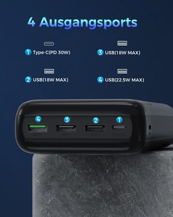 Power Bank 50000mAh з LED дисплеєм, 30W швидка зарядка, USB-C, 4 виходи та 2 входи - для iPhone, Android та планшетів