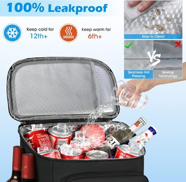 NUBILY 30L Insulated Cooler Backpack - Waterproof Cooler Bag Backpack - Large Insulated Cooler Bag - Thermo Lunch Bag for Camping, Outdoor Activities, Travel, BBQ, Hiking - Black
