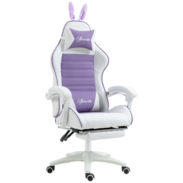 Ігрове крісло Vinsetto Ergonomic Gaming Chair з підтримкою попереку, підставкою для ніг, ігровий диван з вушками, подушкою для голови, офісне крісло з регульованою спинкою та функцією відкидання, фіолетовий | Aosom