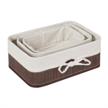 Relaxdays Bamboo Storage Baskets - Set of 3
