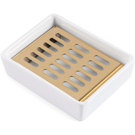 Керамічна мильниця з нержавіючої сталі, подвійна, з піддоном, для ванної кімнати та душу (11,8 x 8,8 x 3 см), золота