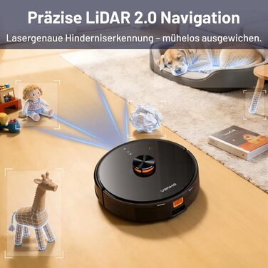 Робот-пилосос VONKO S6 Pro з функцією миття та док-станцією, 6000Pa, LiDAR 2.0, 180 хв, для тварин та килимів