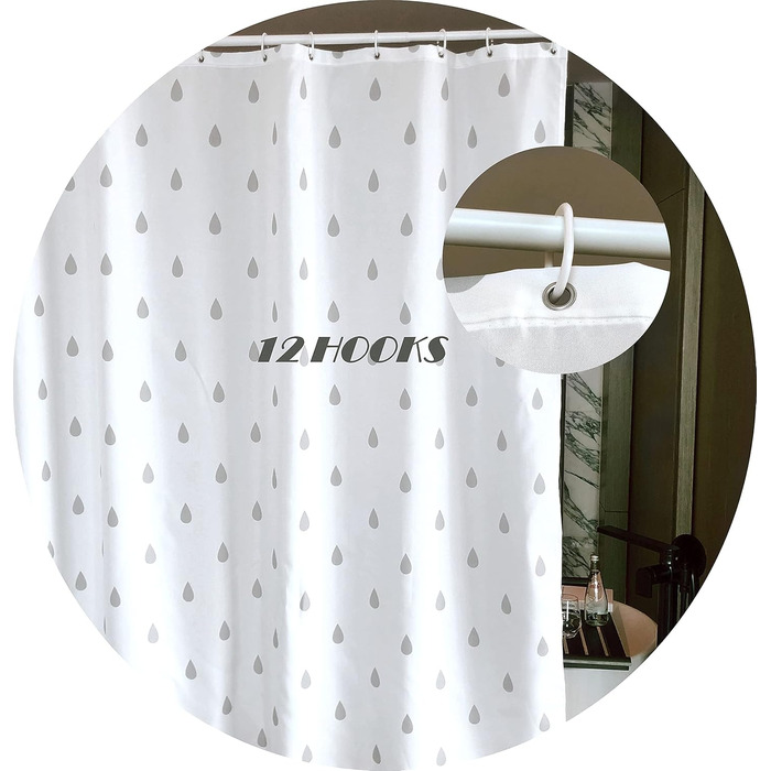 Штора для душу YOUNG DA текстильна біло-сіра з малюнком 