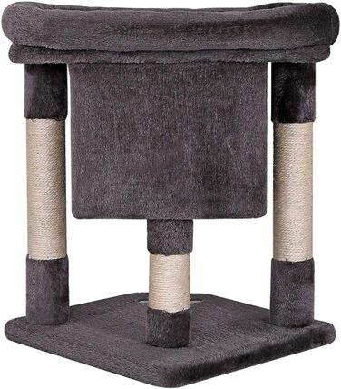 Lionto Scratching Post for Cats with Cave & 2 Plush Balls incl. Bell, Height 60 cm, Cat Tree with Robust Sisal Rope & Soft Plush, Cozy Lying Area, for Small & Large Cats (Dark Grey)