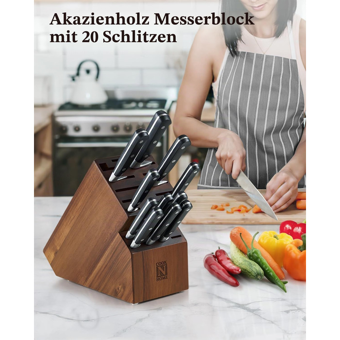 Дерев'яна підставка для ножів Cook N Home з акації, універсальний блок на 20 слотів для кухні