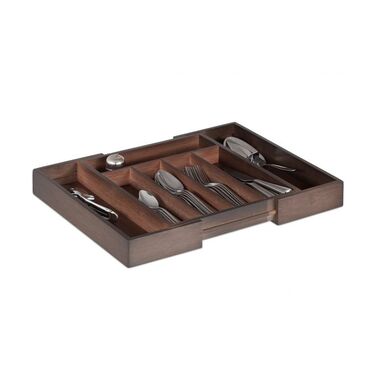 Relaxdays Dark Brown Cutlery Box Bamboo