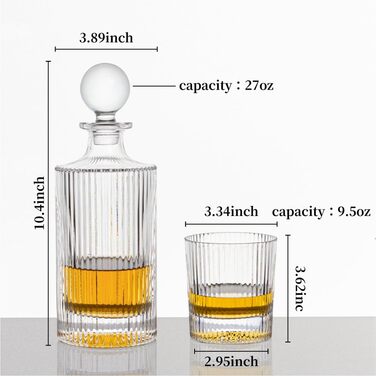 Ribbed Whiskey Decanter Set with 2 Glasses - 765ml Scotch & Whiskey Decanter Gift Set for Men & Women
