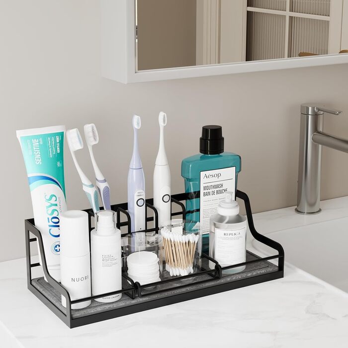 Тримач для зубних щіток у ванну кімнату, органайзер на 6 слотів, швидковисихаючий, для електричної зубної щітки, з абсорбуючим гелем, чорний