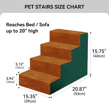 NAMSAN Dog Stairs 3-Step Pet Ladder, Easy Assembly, Cat Stairs with Washable Cover for Sofa, 42 x 40 x 31cm (4 Steps-Brown)
