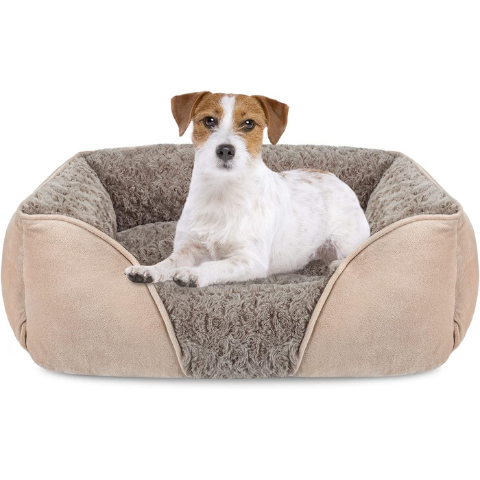 JOEJOY Dog Bed, Medium Dogs, Dog Basket Fluffy Washable, Non-Slip Anti-Anxiety Dog Beds, Dog Baskets for Medium and Large Dogs and Cats, 76x61x23cm (L 63 x W 53 x H 20 cm, Brown)