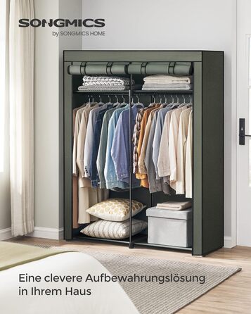 SONGMICS Storage Cabinet, Portable, with Hanging Rod, Foldable, Wardrobe, Bedroom, Office, 140 x 43 x 174 cm, RYG02GY (Beige Green)