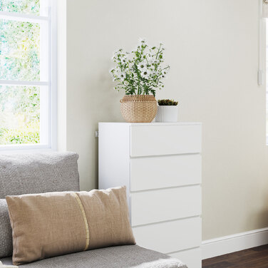 HOMCOM Chest of Drawers/Dresser/Sideboard with 5 Drawers, Office Cabinet with Tip-Proof Pull Handles, for Living Room, Bedroom, White, 55 x 34 x 100 cm | Aosom