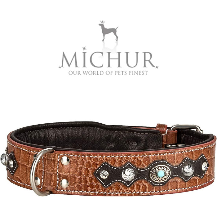 MICHUR Lakota Dog Leash, Leather, Flat Leash, Leather Lead Dog, MATCHES Lakota Collar, Brown, Leather Size (approx.) 150x2.5cm (Neck circumference 30-34.5cm)
