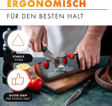 Точилка для ножів AUSTEIN QuickSharp 4-в-1: професійне заточування та шліфування (червона)