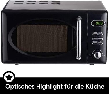 Мікрохвильова піч Wolkenstein Retro WMW720 I 700W, 20L, 5 рівнів потужності, 8 програм, розморожування, LED-дисплей, чорний