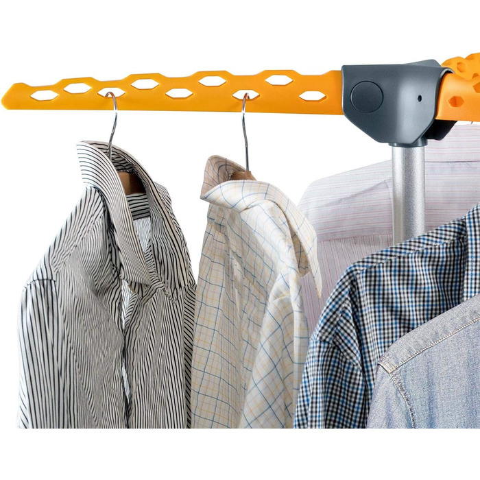Tatkraft Art Moon Palm - Clothes Drying Rack, Stable, Folding, Ironing Clothes Rack, Capacity 30 kg or 42 Clothes Hangers, Stainless Steel, Compact Foldable, Orange