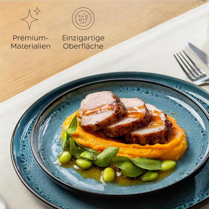 Набір посуду Twinzee Steingut 24 елементи (6 персон) - тарілки та миски, Tafelservice, з каменю, колекція Riviera (Азур, великі тарілки (x6))