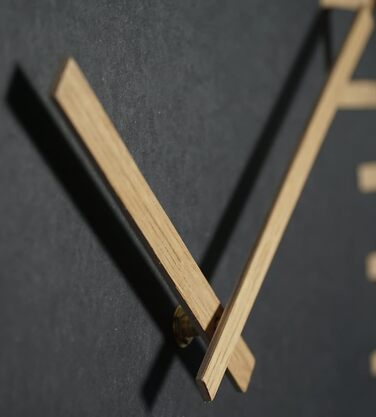 FLEXISTYLE Wall Clock Large Wood-Look Wood Digits ECO, Square Silent, Living Room, Bedroom, Made in EU (Black) (40 cm)