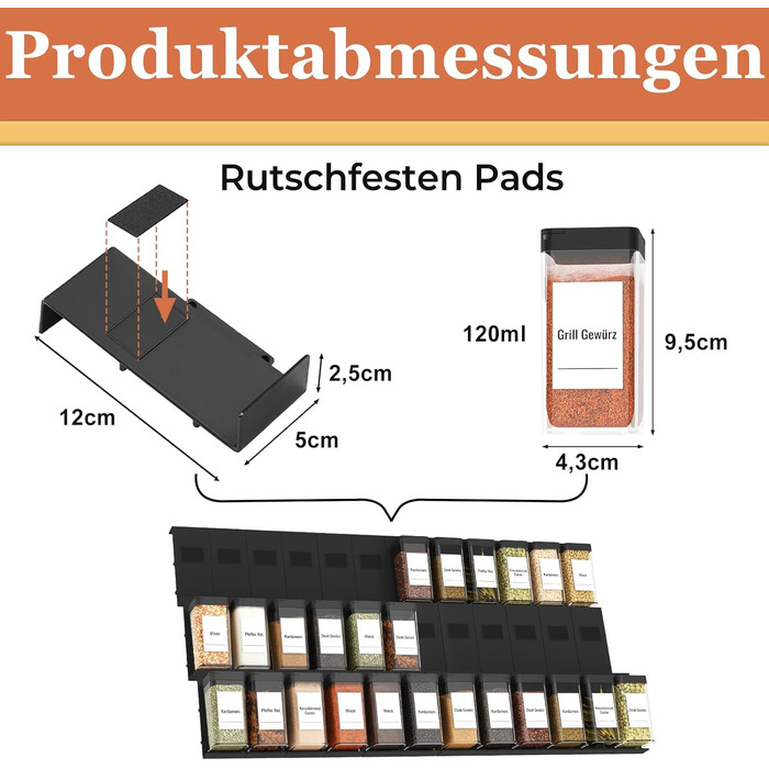 Організатор для спецій Famhap, 24 шт. - полиці для спецій у ящик, чорний | Організатор спецій для кухні