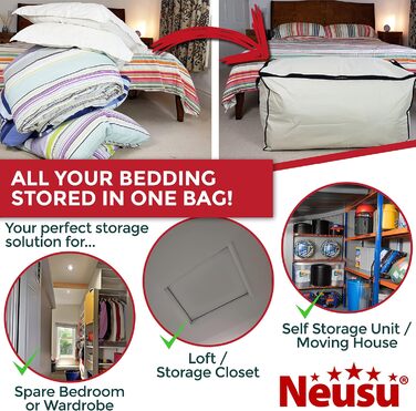 Neusu XXL сумка для зберігання 200 л, 91x47x47 см, міцна 600D, для постільної білизни, одягу, подорожей, до 50 кг, захист від бруду і плісняви, бежева
