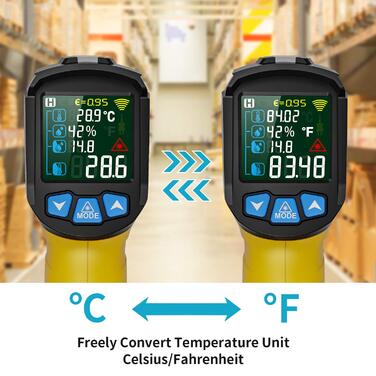 Інфрачервоний термометр MESTEK з лазерним цільовим вказівником, цифровий пірометр з K-зондом (-50°C ~ 800°C), безконтактний, з LCD-дисплеєм, функцією сигналу та регулюванням коефіцієнта випромінювання для кухні, автосервісу та промисловості