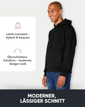 Чоловічий худі FM London Essentials Oversized — теплий прогулянковий худі з капюшоном, бавовняна суміш, чорний, розмір XL