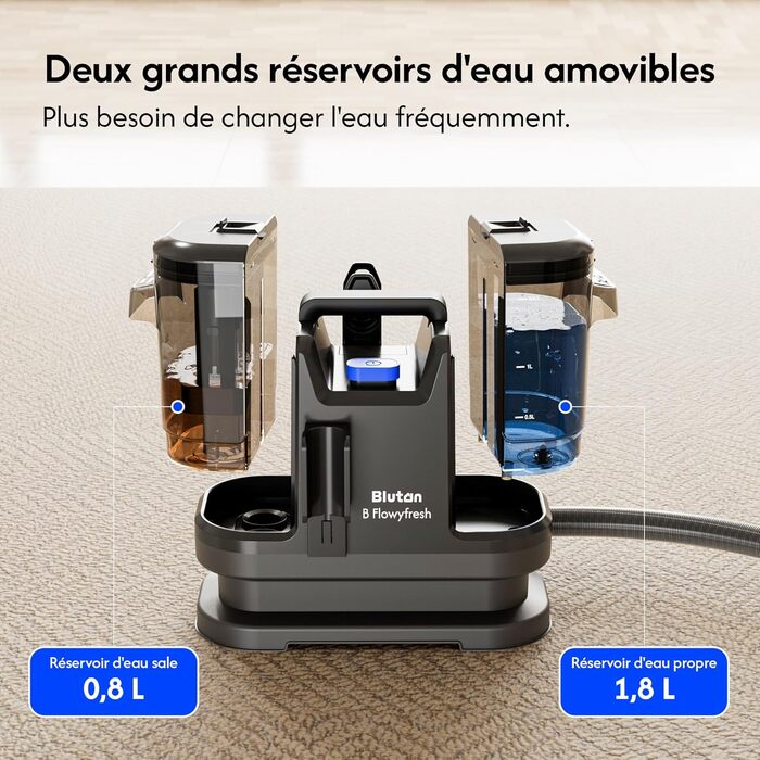 B Flowyfresh - миючий пилосос для диванів, килимів, меблів та авто. Мийний пилосос, 13 kPa, швидке сушіння, великий об'єм резервуару (1.8 л + 0.8 л), самоочищення