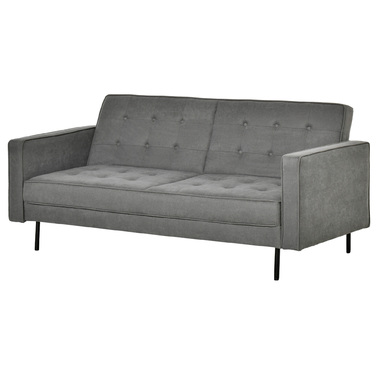 HOMCOM 3-Seater Sleeper Sofa with Reclining Function and Adjustable Angle, Vintage Design Made of Eucalyptus Wood and Cotton in Grey