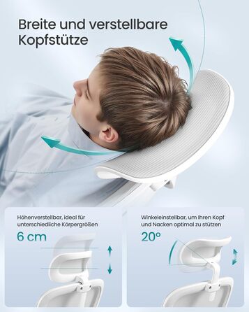 Офісний стіл SONGMICS, ергономічне крісло з сіткою, з адаптивною поперековою підтримкою та регульованою підголівником, для дому та офісу, сірий (OBN041G01)