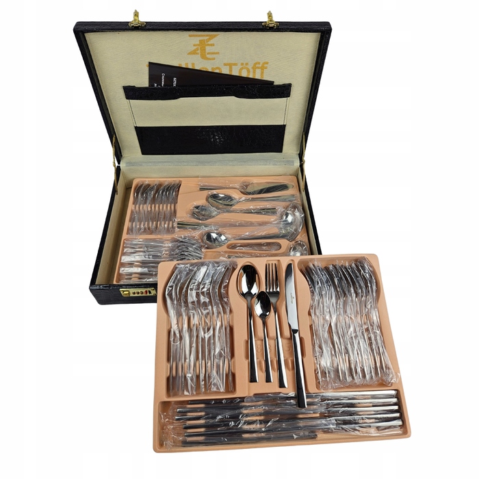 Преміальний набір столових приборів із нержавіючої сталі на 12 осіб (72 предмети) у кейсі