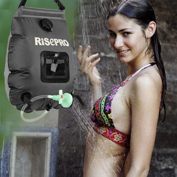 Соняшний душ RISEPRO 20л - портативна сонячна нагрівач для кемпінгу, туризму та відпочинку на природі. Чорний колір.