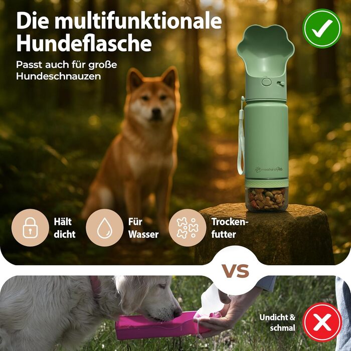 Hana Pets Portable Dog Water Bottle with Bowl & Travel Lid - Stainless Steel, Insulated, Includes Carabiner Clip