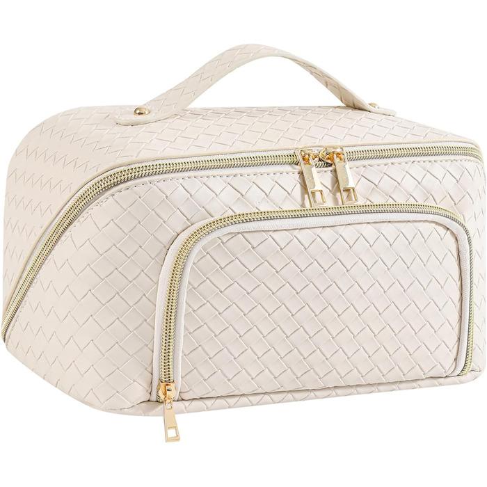 Косметичка для макіяжу велика водонепроникна з PU-шкіри для подорожей, жіноча (Вінтаж-бежевий)